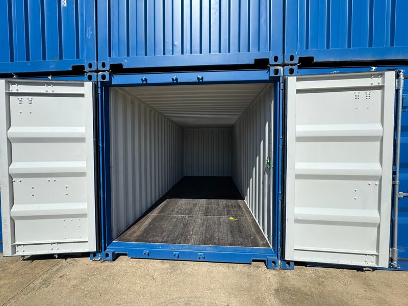 Blue storage container, solid 28mm PU coated, easy clean marine ply floor with XL Ventilation patented system for 8x more air flow